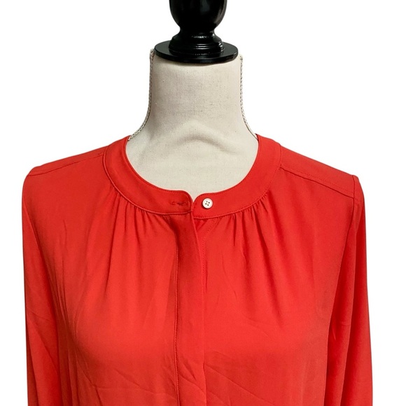 J.Crew Drapey Band Collar Blouse Small Orange Red Ruffle Cuff Shirt NWT - Picture 2 of 13